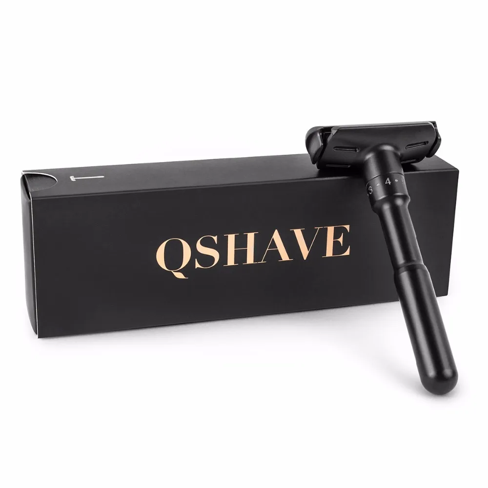 Роскошная черная регулируемая Безопасная бритва QShave, Классическая Безопасная бритва для мужчин, 5 подарочных лезвий