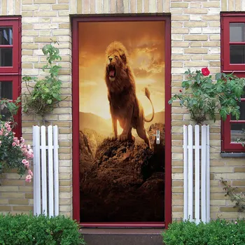 

3D Door Sticker Lion King Roars Art Wall Murals Wallpaper DIY Poster Stickers Self Adhesive Removable Home Door Decals 77x200cm