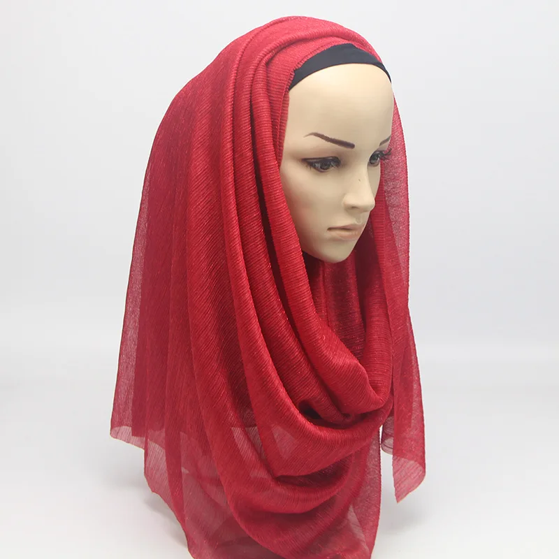 Мусульманское эластичные золотой шелк блестящие шарфы Высокое качество Для женщин элегантные длинные в сложенном виде модный головной платок, тонкий хиджаб - Цвет: WJA017L