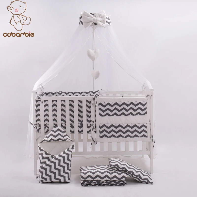  7 Pc Grey Fashion Bed Cot bedding set for newborn babies Infant Room Kids Baby Bedroom Set Nursery  - 32800781415