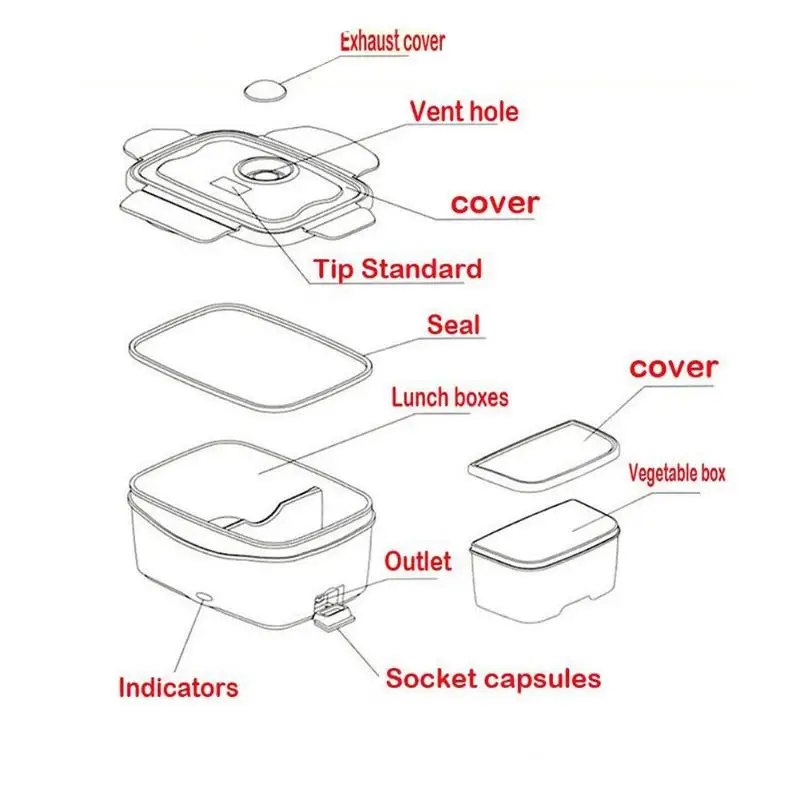 220&110VAC/12VDC cute 4 Buckles Cooking PTC Electric Heating Lunch Box Set Portable Food-Grade Container Warmer food thermal