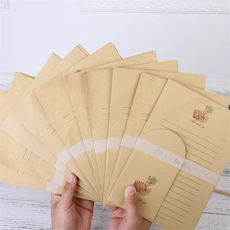 2 сумки(6 конвертов+ 12 бумажных букв) Kawaii кактус конверт крафт-бумага для приглашений милые офисные канцелярские принадлежности 03249