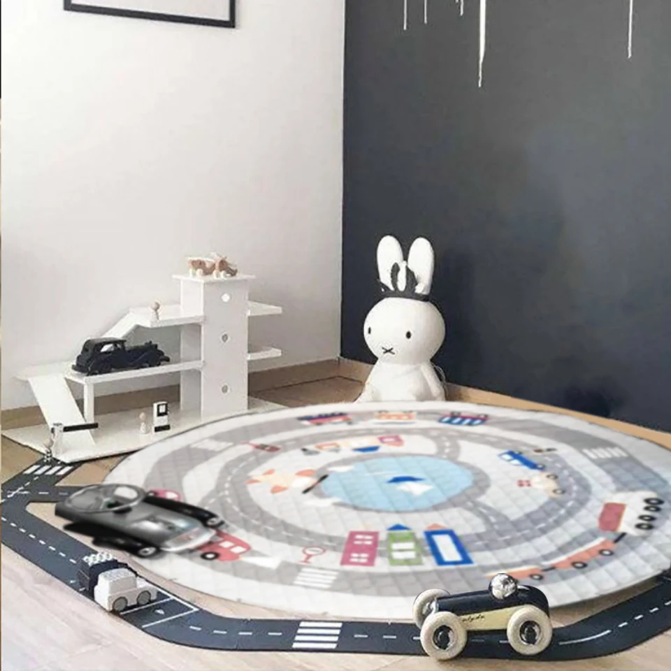 Portable Kids Toy Storage Bag And Play Mat Baby Crawling Blanket Mat/Rug/Carpet For Children   Soft Cartoon Toys Organizer Round