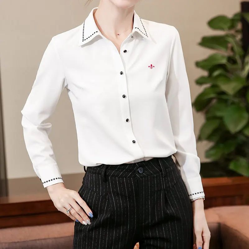 Dudalina Camisa Femenina, женские блузки,, одноцветные, на пуговицах, Женские топы и блузки, повседневные, с длинным рукавом, блузка для офиса, женская рубашка - Цвет: TR8950-white