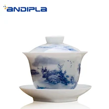 180 мл Цзиндэчжэнь фарфоровый чайник, винтажная посуда для напитков, чайные чаши Пуэр с блюдцем, набор с крышкой, ручная роспись, пейзаж, узор, горшок, подарок