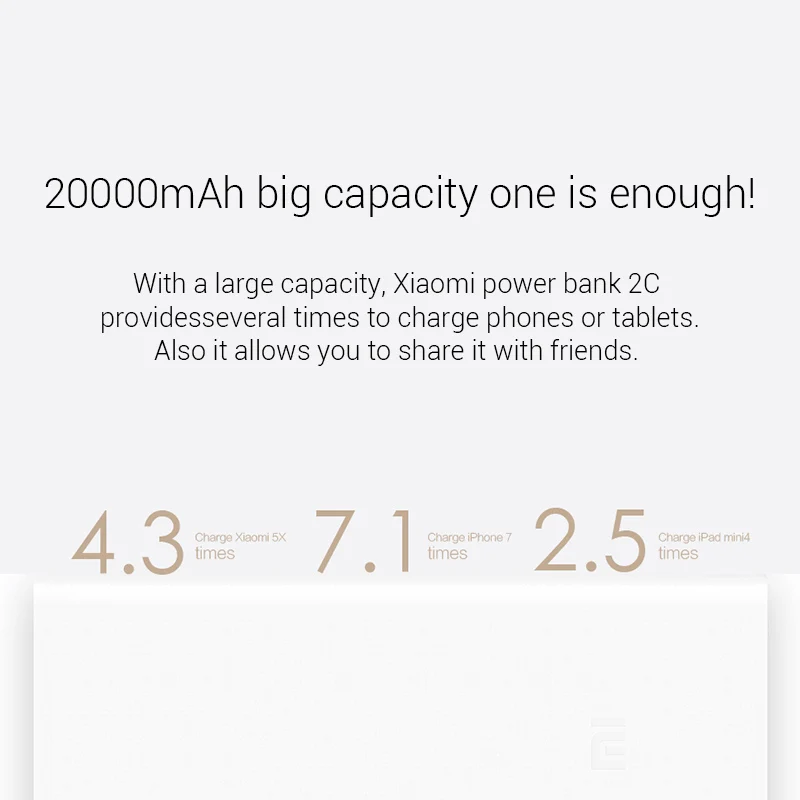 Оригинальный внешний аккумулятор Xiaomi 2C 20000 мАч QC3.0 портативное зарядное