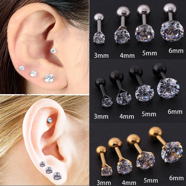 Starbeauty 1.2*6+3/4/5/6mm Round Zircon Lobe Conch Upper Cartilage Stud ...