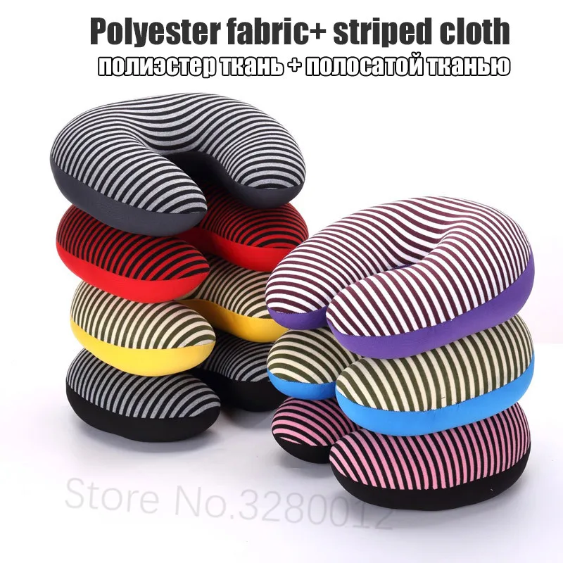 26 Kinds Microbeads U Shaped Travel Pillow Pure Stripe Color Rest Soft Cushion Neck Nanoparticle Pillow for Car Flight  Foam 3