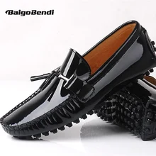 Big Size US 11 12 EUR 45 46 Genuine Leather Patent Leather Men Tassel Loafer Slip on Dress Shoes Black Driving Shoes