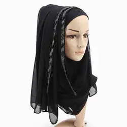 1 шт плотная хиджабы для женщин вискоза твердых шаль блеск золота шарф мусульманская обернуть голову элегантные Шарфы Большие размеры