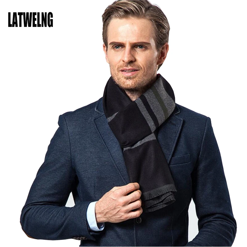 High end Brand Classic Lattice Striped Men Scarf Winter Spring Business