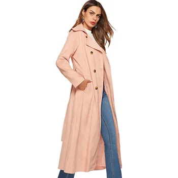 

2018 New Autumn Winter Corduroy Trench Coat Women Abrigo Mujer Long Elegant Office Outwear Female Overcoat Slim Cardigan Trench