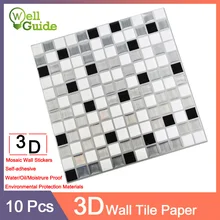 10pcs Wallpaper 3D Black Grey Marble Brick Self-Adhesive PU Wall Stickers Waterproof DIY Kitchen Bathroom Home PU PET Wall paper 10pcs Wallpaper 3D Black Grey Marble Brick Self-Adhesive PU Wall Stickers Waterproof DIY Kitchen Bathroom Home PU PET Wall paper