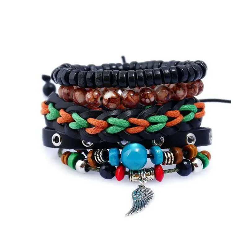 

PICKYZ Synthetic Stone Feather Multilayer Leather Adjustable Bracelet Feather punk Charms bracelets Women jewelry