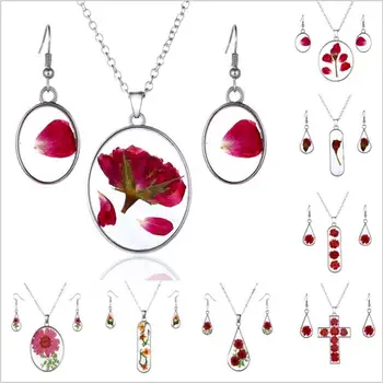 

1Set Glass Real Dried Flower Resin Necklace Real flower Pendant Necklaces For Women Girl Gifts