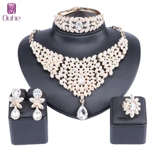 Moroccan style Statement Necklace Earrings Bangle Ring Set with Crystal Rhinestones Luxury Bride Wedding Jewelry sets