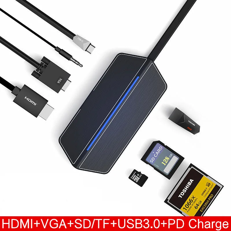 AJIUYU USB-C HD mi to VGA для Xiao mi Book Air Pro 13,3 дюймов 12," mi ноутбук конвертер USB C концентратор RJ45 кардридер PD многопортовый