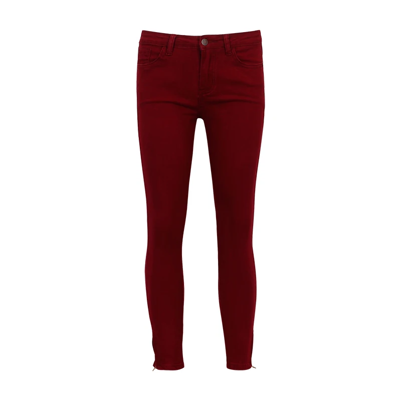 WIXRA Базовые Женские джинсы, 9 цветов, повседневные, средняя талия, боковая молния, эластичные по щиколотку, узкие джинсы - Цвет: Dark Red