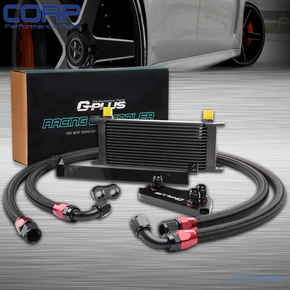 

Gplus 16 ROW Thermostat Adaptor Engine Racing Oil Cooler Kit For CAR/TRUCK Black