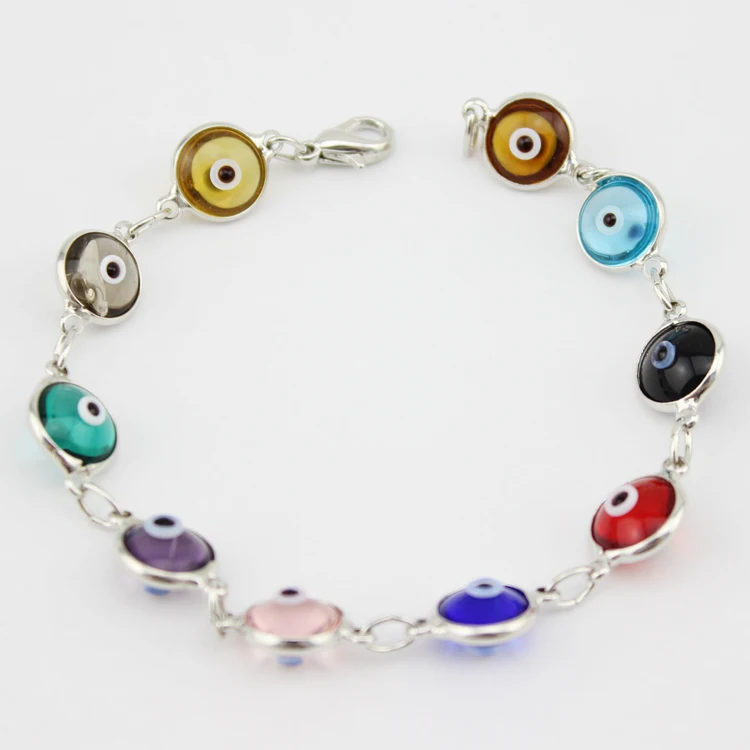 10pcs Multi Color Turkish Evil Eye Bracelet Plated White Gold Lucky Eye Nazar Woman Man Jewelry