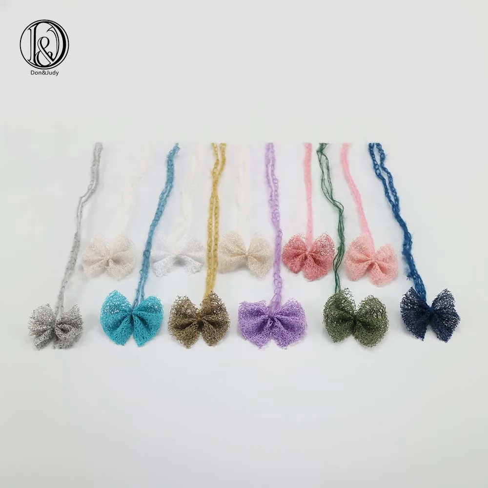 Photo Shoot Prop 11PCS/Lot Mix Color Handcraft  Mesh Gauze Bow Knot Baby Girl Headbands for Newborn Photography Accessories