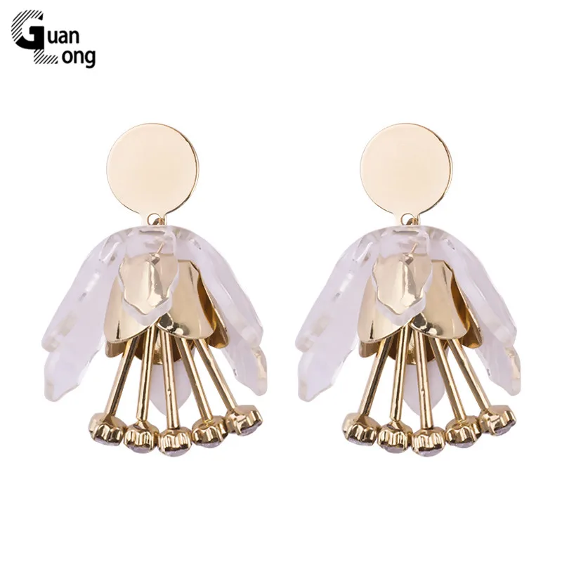 

Guanlong Classic Fashion Drop Resin Flower Earrings Women Metal Dangling Acrylic Earring With Crystal Elegant Wedding Jewelry