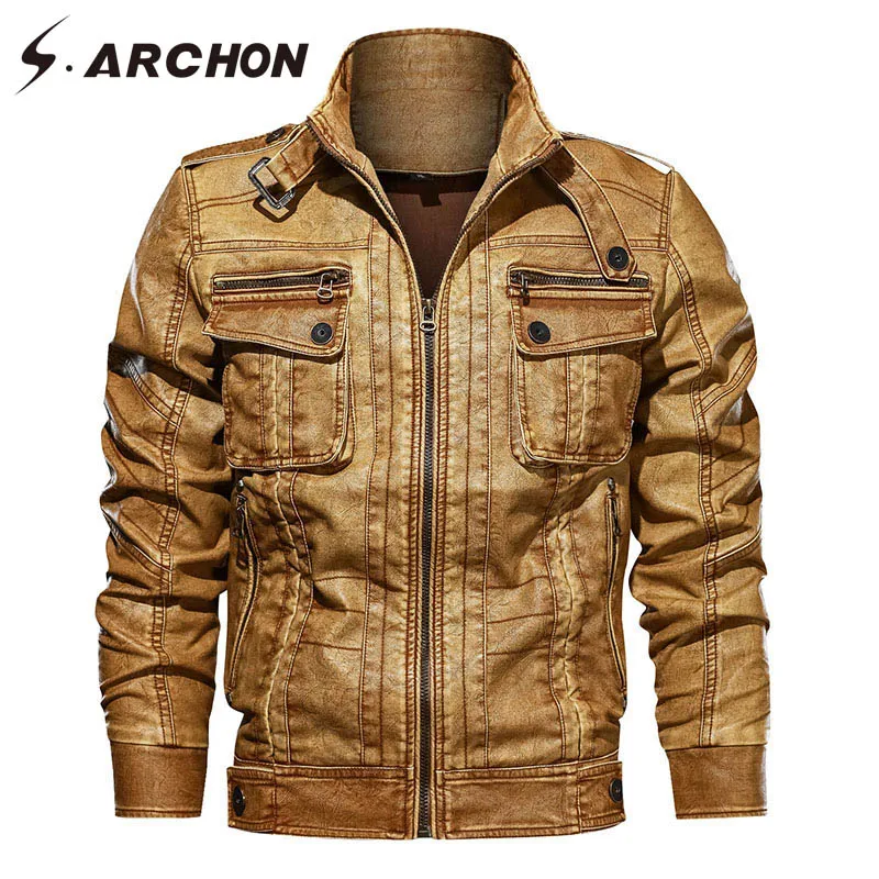 

S.ARCHON Spring PU LeatherTactical Jackets Men Bomber Thermal Warm Pilot Jacket Causal Windbreaker Military Motorcycle Coat