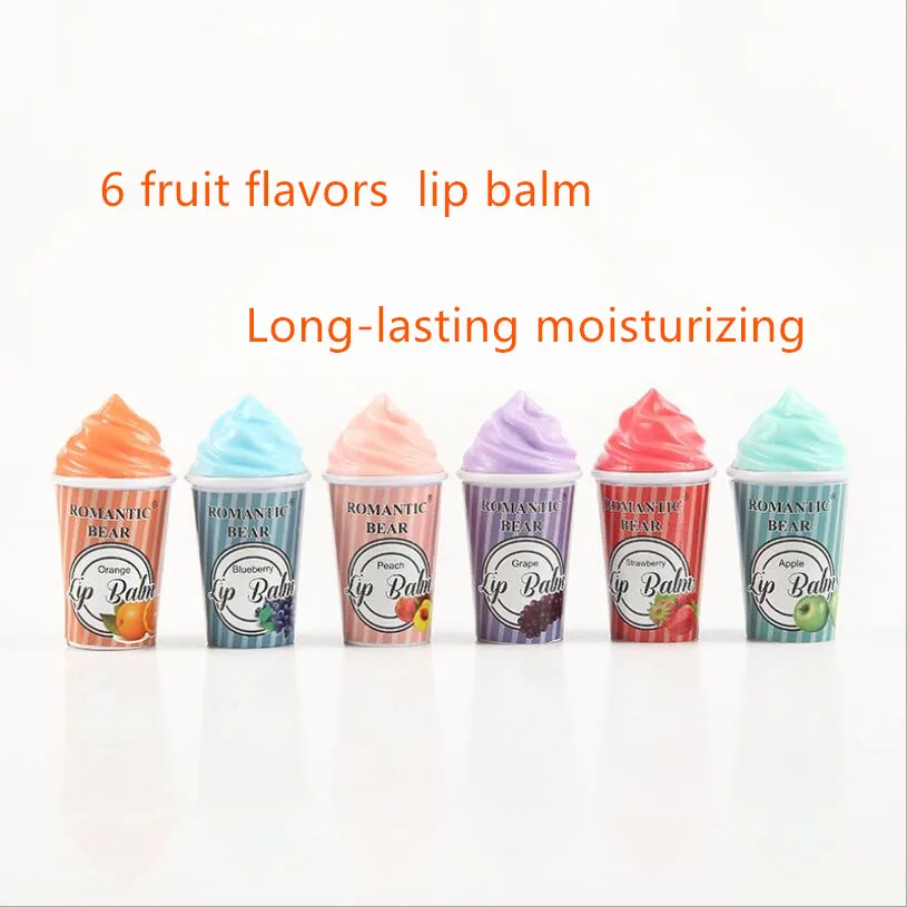 

24 pcs 2019 New ice cream lip balm lasting moisturizing and moisturizing 6 kinds of fruit flavor lip balm