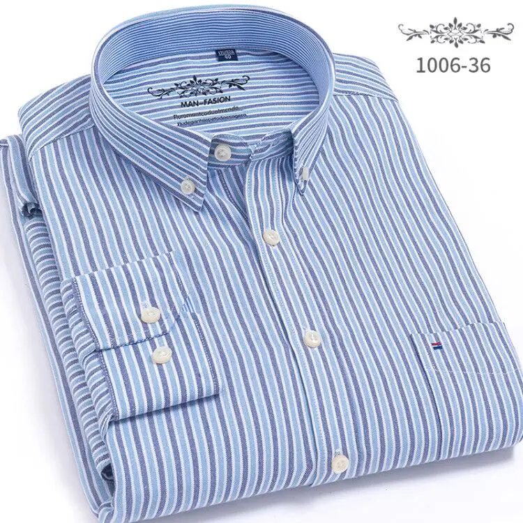 Мужская рубашка с длинным рукавом, повседневная мужская рубашка, приталенная, большой размер 4XL, 60% хлопок, бренд Оксфорд, дизайн, мужская рубашка в клетку, рубашка в полоску - Цвет: 1006 36 Striped shir