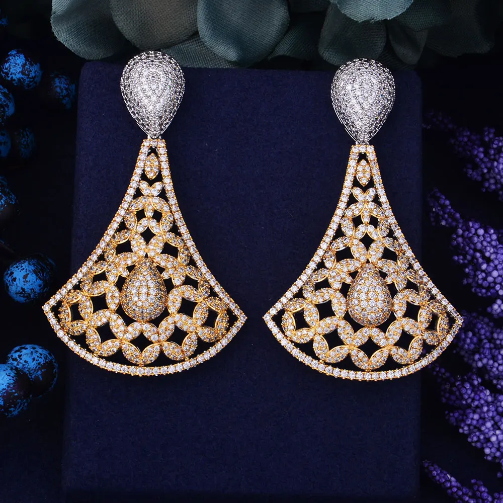 

GODK 75mm New Arrival Luxury Trendy Flower Design Full Mirco Cubic Zirconium Naija Wedding Women Earring Fashion Jewelry