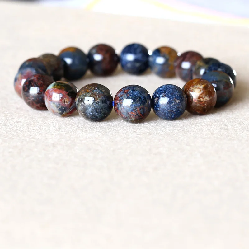 

Genuine Natural Gold Blue Pietersite Namibia Stretch Men's Bracelet Round Beads 12mm 05046