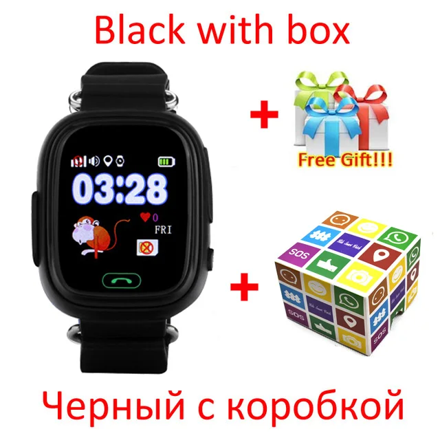 Детские gps умные часы Q90 Wifi сенсорный экран Детские умные часы SOS расположение вызова для детей безопасный анти-потеря монитор PK Q50 Q528 Q80 - Цвет: Black with BOX