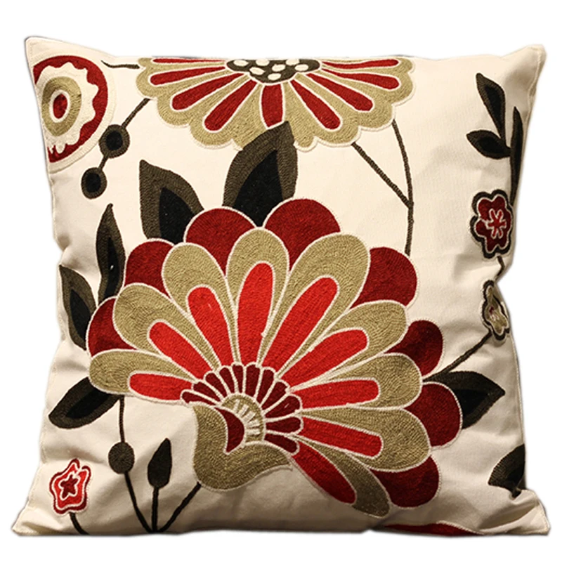 Flower Embroidered Sofa Cushion Cover 100 Cotton Handmade Jacquard 45