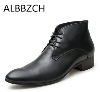 

New gneuine leather men boots western cowboy ankle boots autumn winter high top shoes mens pointed toe career work boots botas