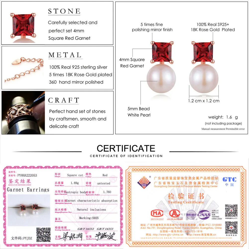 LAMOON 925 sterling-silver-jewelry Earrings For Women Simple Style 100% Natural Red Garnet Freshwater Pearl Earring S925 EI038