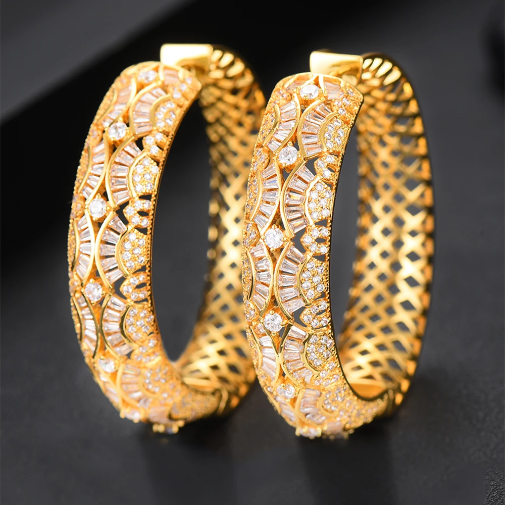 

Jimbora Luxury 3 Tone CZ Office Style Hoop Earrings Exquisite Professional Women's Jewelry Earrings Accessories