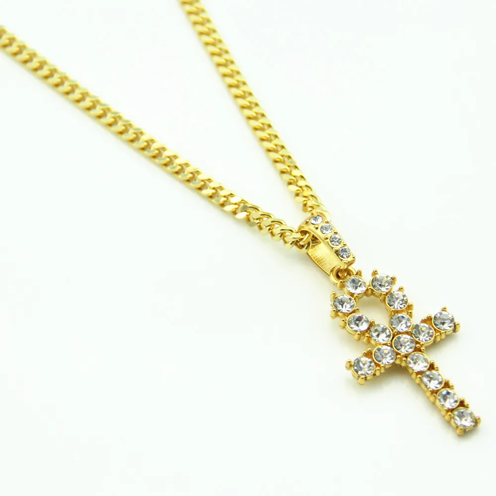 Hip Hop Cross Pendant with Cuban Chain Paved Rhinestones Necklacecross