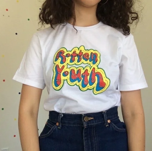 Tanie PUDO XSX1pcs fajne modne zgniłe młodzieży kobiet koreański mody t shirt w stylu vintage stylu grunge estetyczne biała koszulka