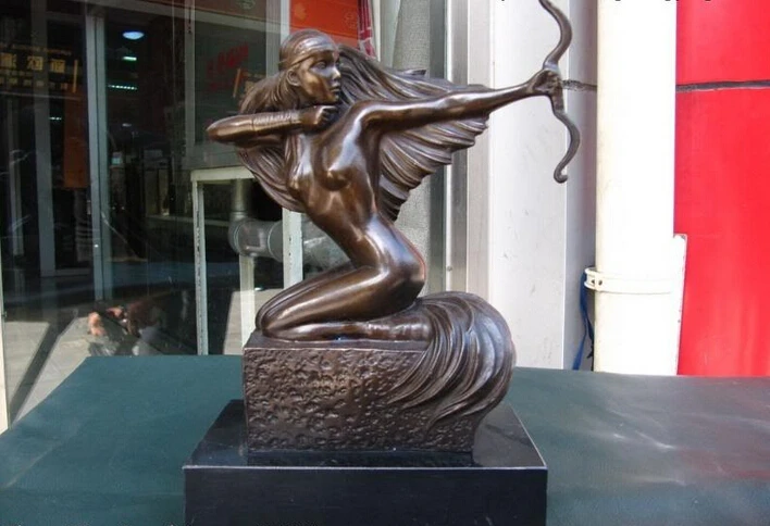 

Collectible bronze S2313 10" Western Pure Copper Bronze Sagittarius woman Art sculpture Statue B0403