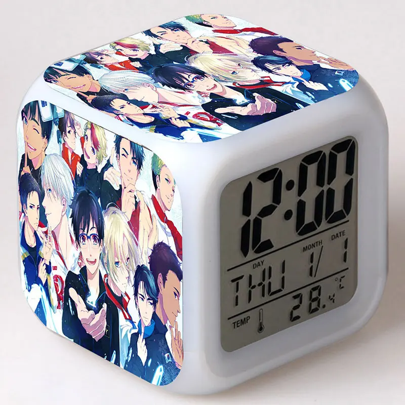 

Japan Manga YURI!!! on ICE Anime Figurine Juguetes LED Alarm Clock Colorful Changing Touch Light PVC Kids Toys