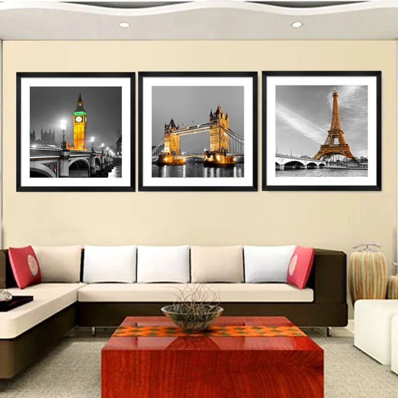 

Unframed 3 Panels Modern Paris Effiel Tower Painting Picture City Building Bridge Landscape Painting Canvas Wall Art No Frame