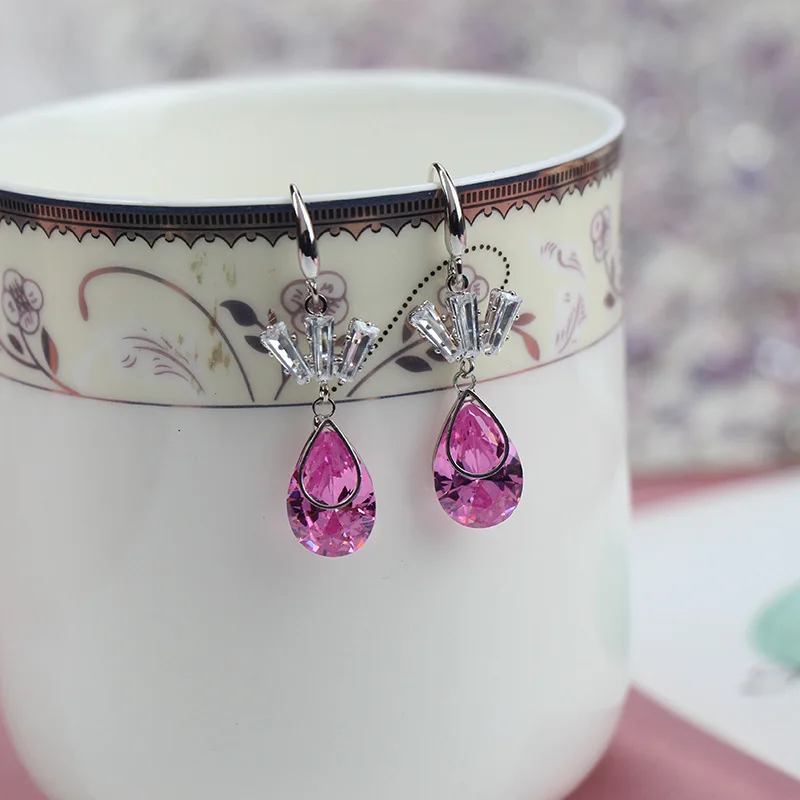 JOUVAL, розовые висячие серьги в форме капель воды с кристаллами в форме сердца для женщин, элегантные длинные женские серьги-подвески серебряного цвета, корейские ювелирные изделия - Окраска металла: E2019-3