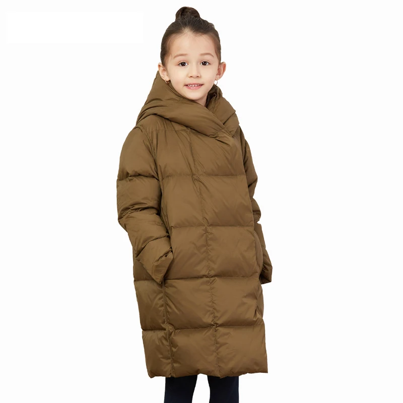 Детские зимние куртки для девочек элегантное пуховое пальто для девочек-подростков 10, 12, 14 лет зимняя одежда для больших девочек утепленная детская одежда - Цвет: Армейский зеленый