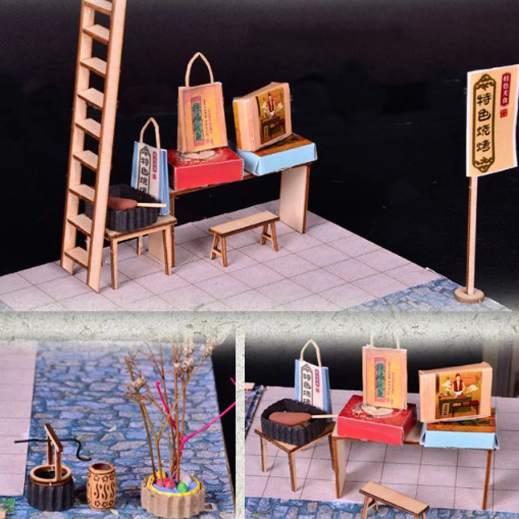 DIY Handcraft Miniature Project Wooden Dolls House Antique Barbecue Restaurant Model Home Display Ornaments