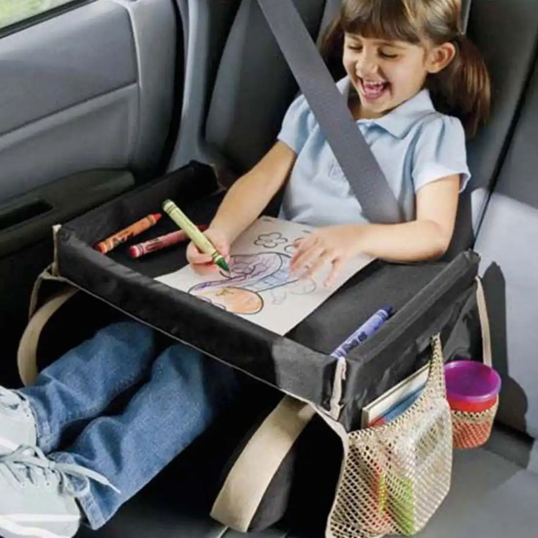 Polyester Children Car Seat Desk Desktop Tray Organizer For