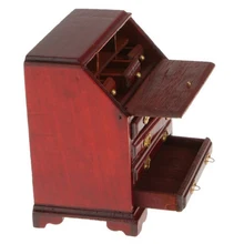 Лучшая 1/12 миниатюрная мебель для кукольного домика деревянная мебель для гостиной, спальни, ящика винно-красного цвета