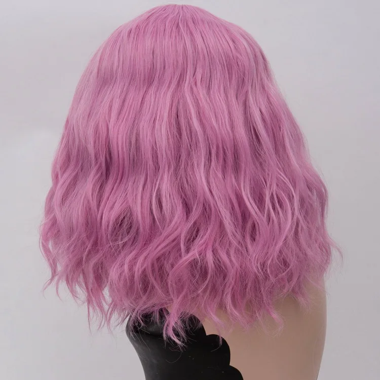 Yiyaobess 16 дюймов короткие волнистые Омбре парик с челкой синтетические волосы синий розовый зеленый фиолетовый костюм на Хэллоуин Косплей парики для женщин - Цвет: Pink8