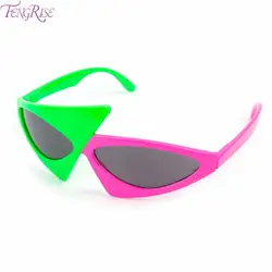FENGRISE новые детские очки Зеленый Розовый Контрастность Забавный Roy Парди очки хип-хоп Асимметричная треугольные очки вечерние Декор