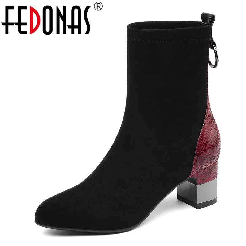 

FEDONAS New Fashion Mixed Colors Vintage Flock Women Ankle Boots Elegant High Heels Autumn Winter Warm Party Office Shoes Woman