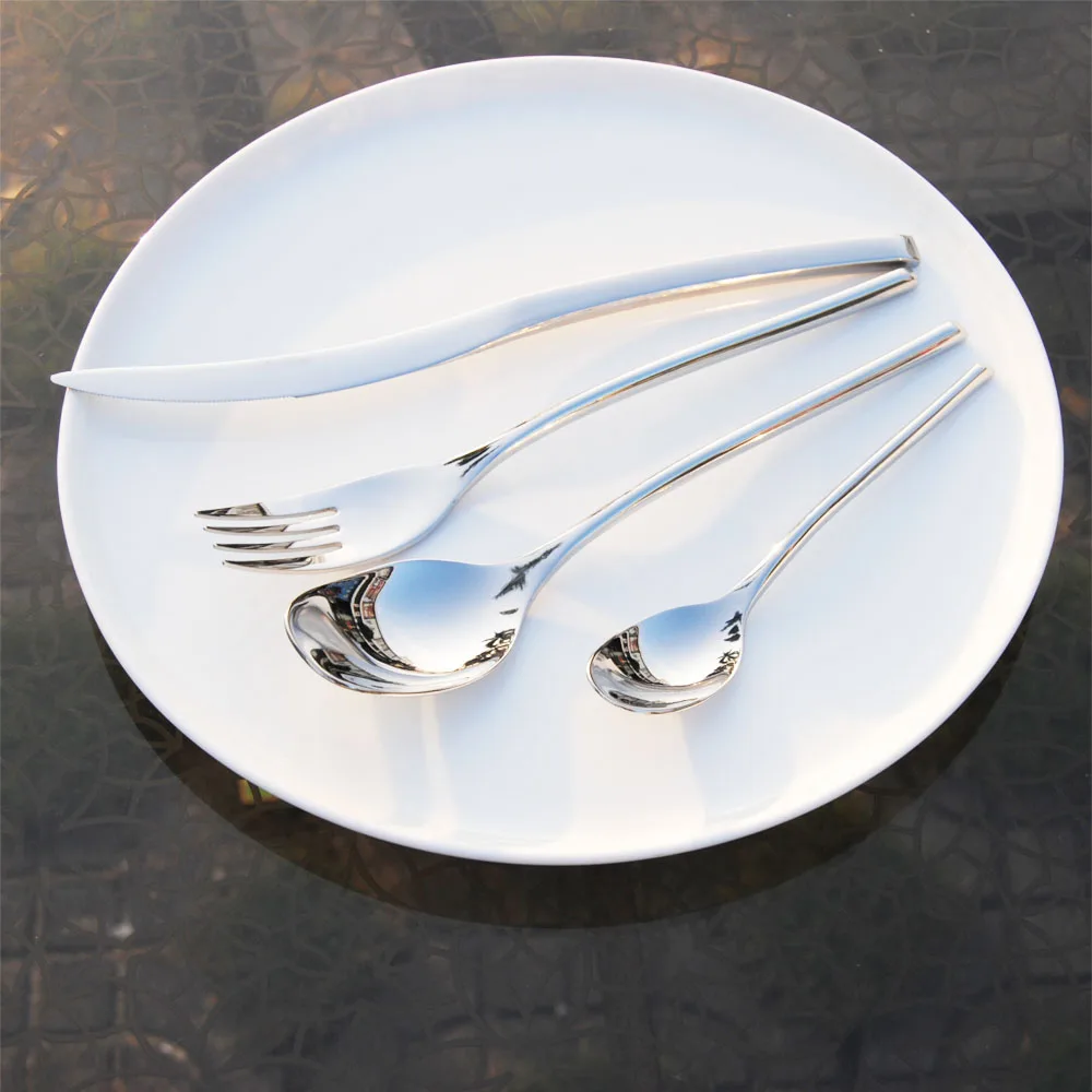 

4pcs/set Stainless Steel Cutlery Tableware Set Silver Dinner Knife Fork Teaspoon Mirror Polish Dinnerware set Kitchen Cutlery